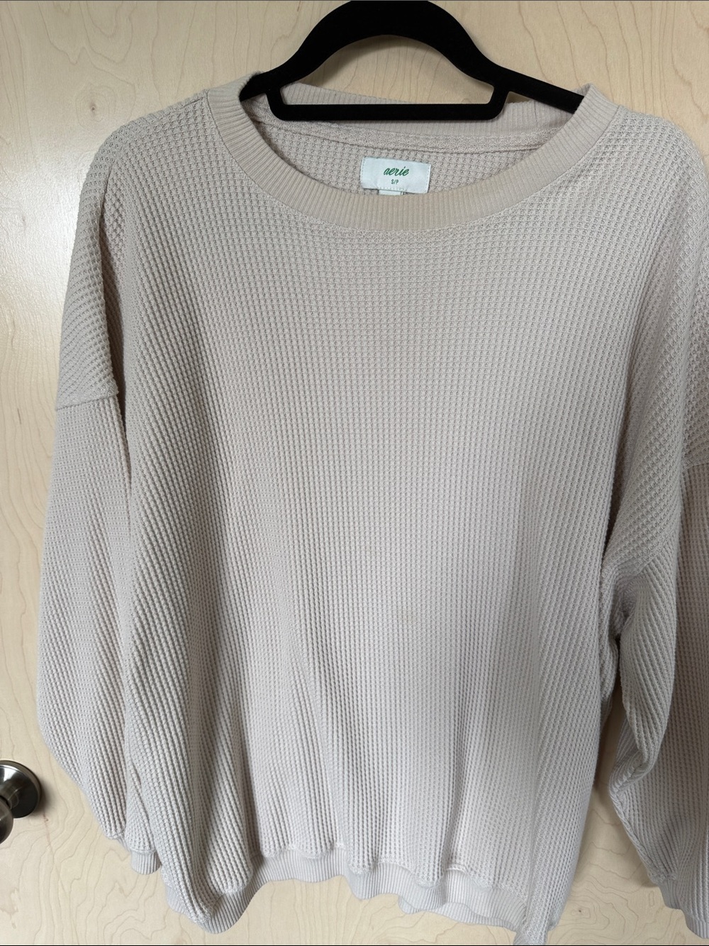 aerie Cream Waffle-Knit Crewneck Sweater
